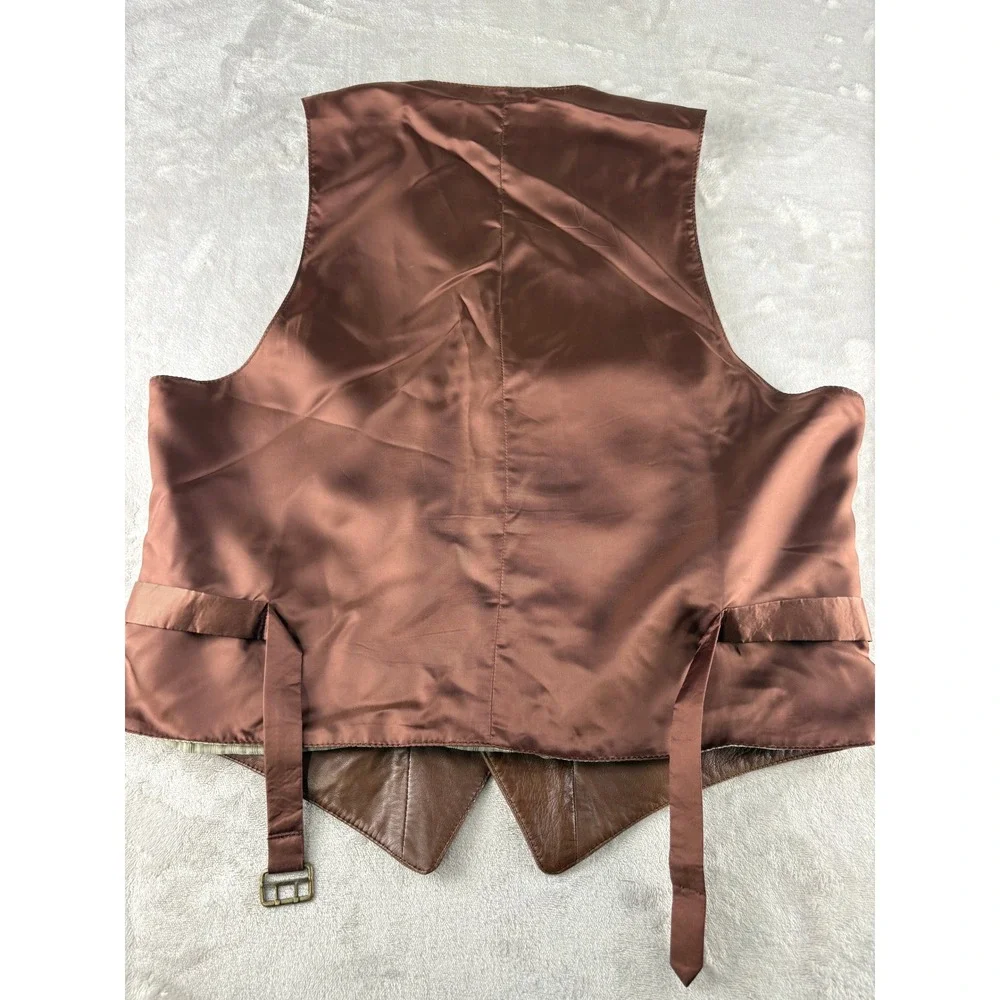 The Natural Style Mens Brown Genuine Leather Vest Waistcoat Size Large Regular